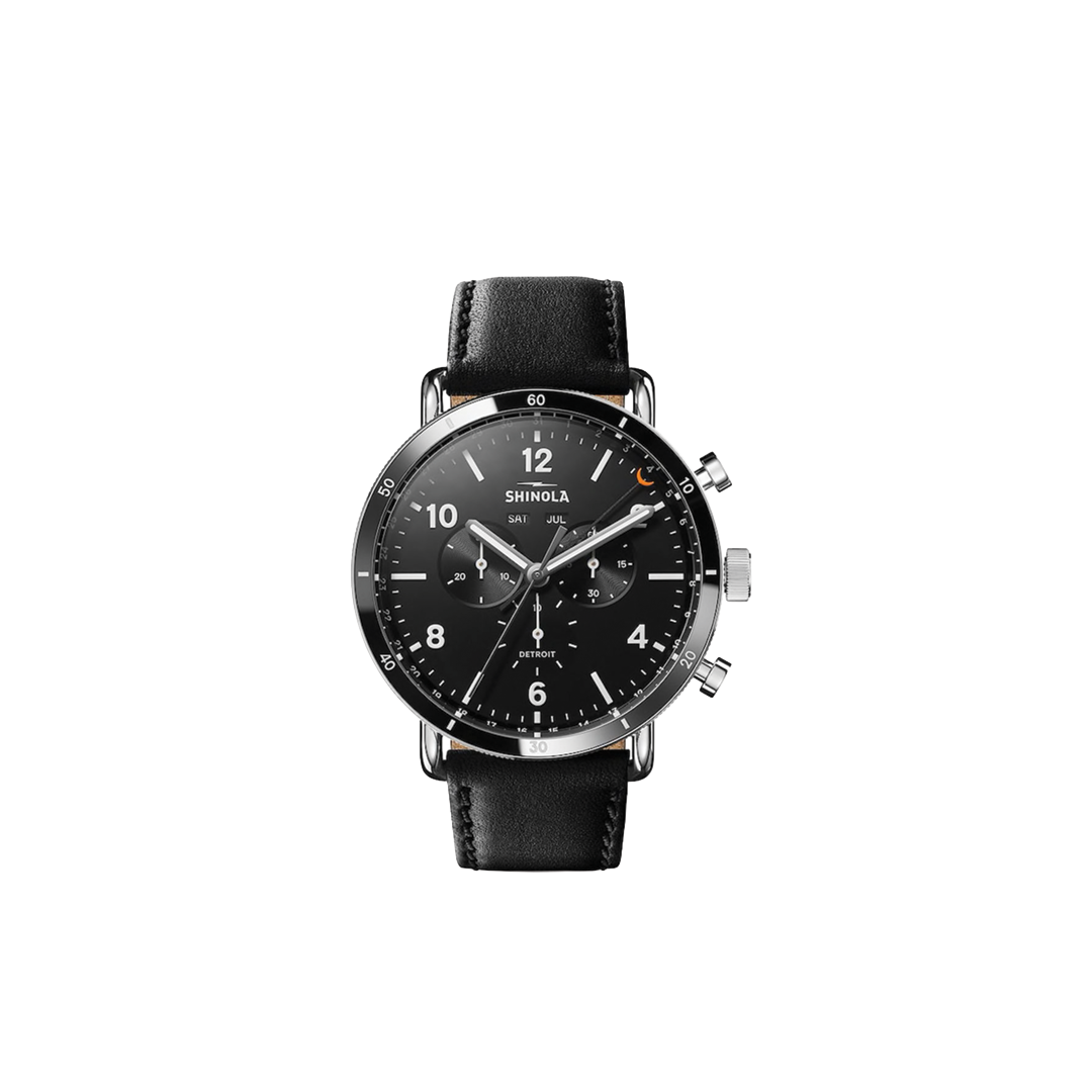 Canfield Sport 45mm Leather Strap Watch with Matte Black Dial