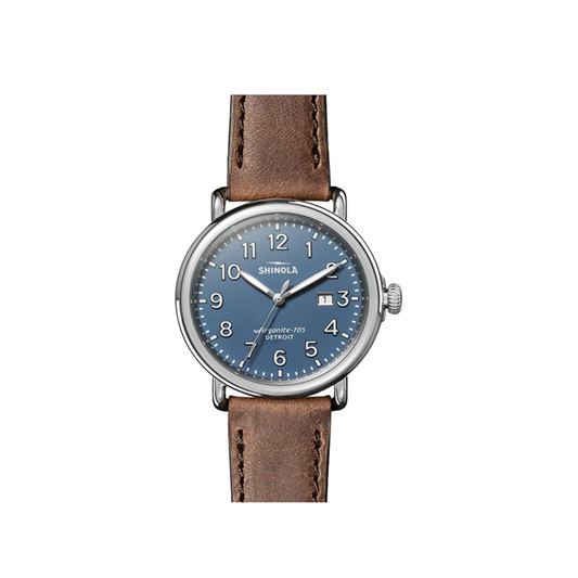 Runwell 41mm Leather Strap Watch With Blue Dial