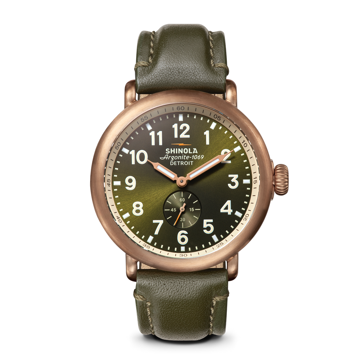 43mm Runwell Subsecond Watch In Bronze with Olive Dial