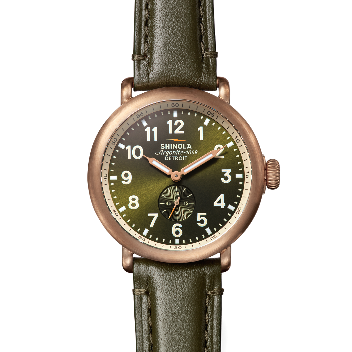 43mm Runwell Subsecond Watch In Bronze with Olive Dial