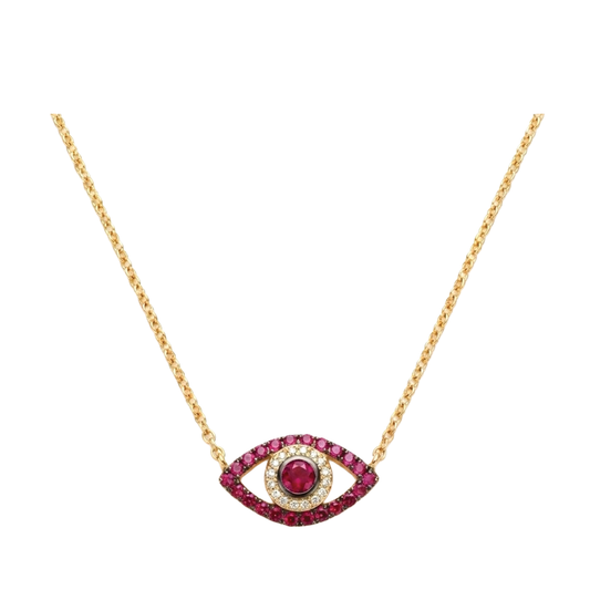 Ruby and Diamond Evil Eye Necklace