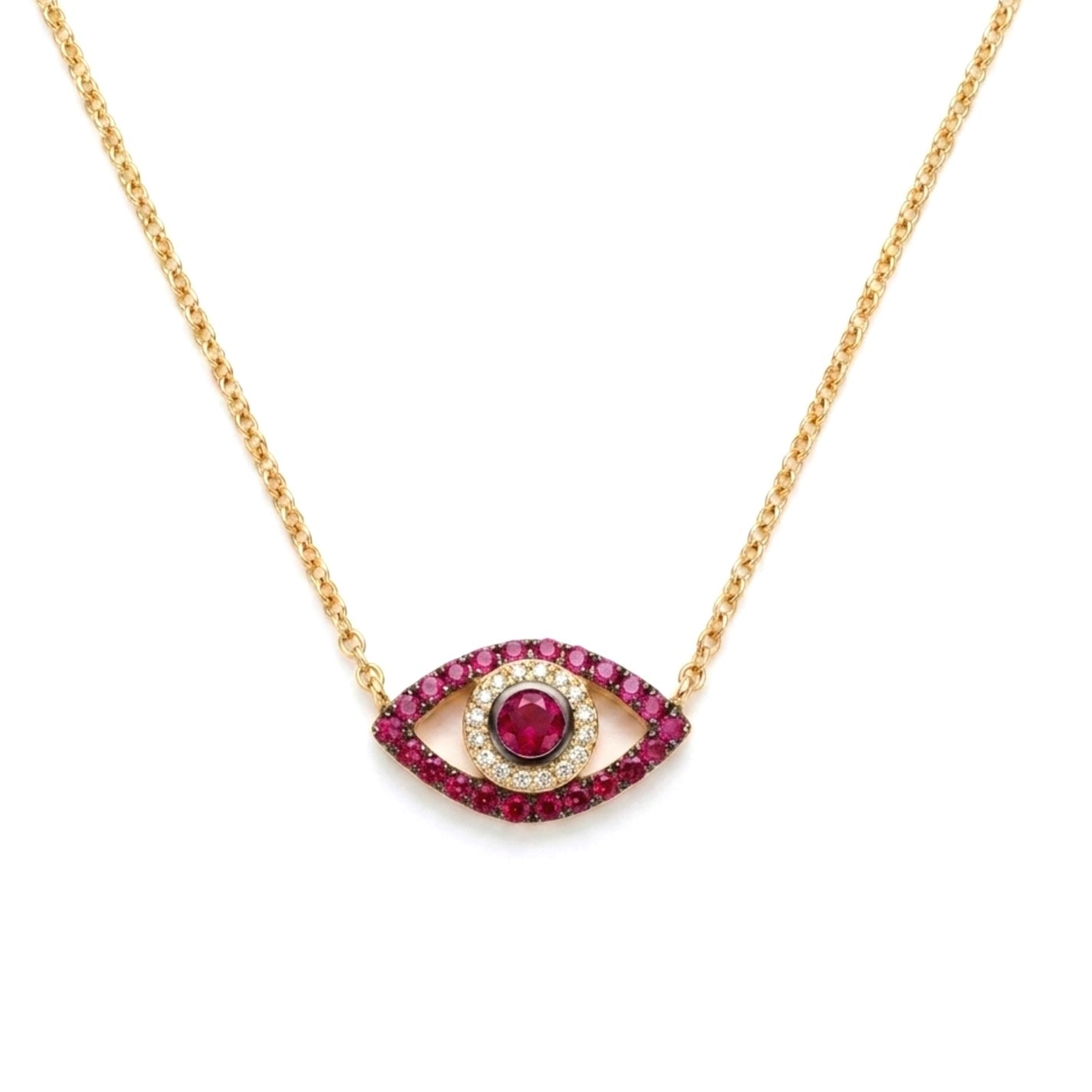 Ruby and Diamond Evil Eye Necklace