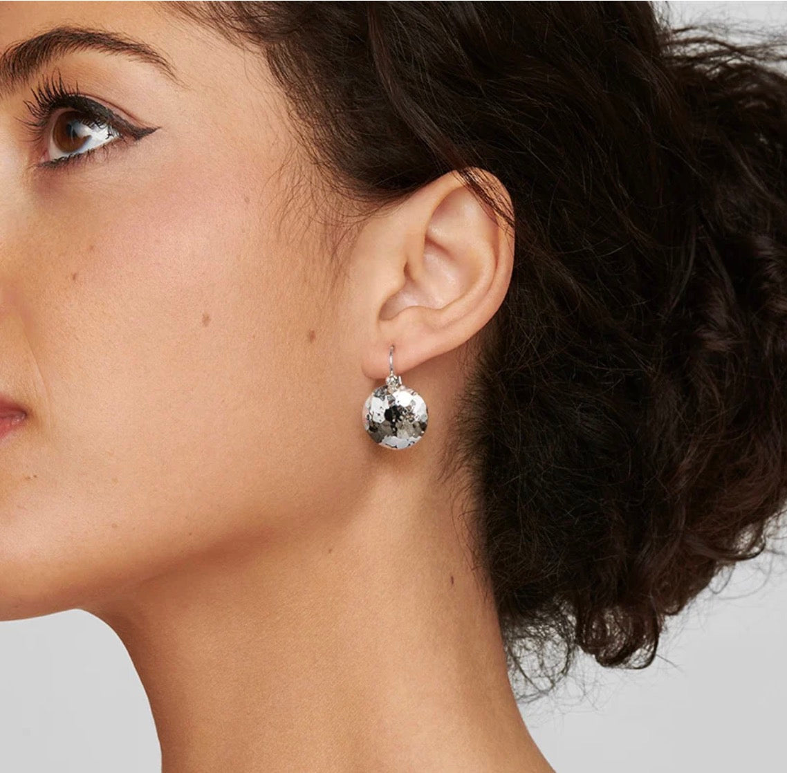 Silver Classico Disc Drop Earrings with Diamonds