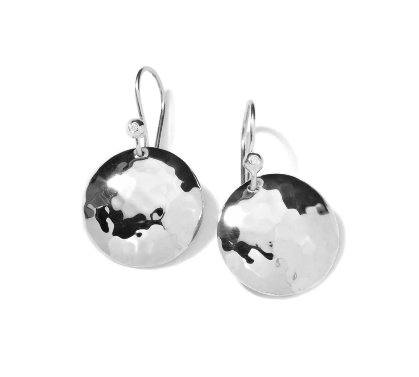 Silver Classico Disc Drop Earrings with Diamonds