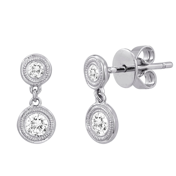 Bezel Drop Earrings in White Gold