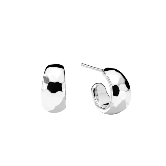 'Classico' Huggie Hammered Hoop Earrings with Tapered Ends