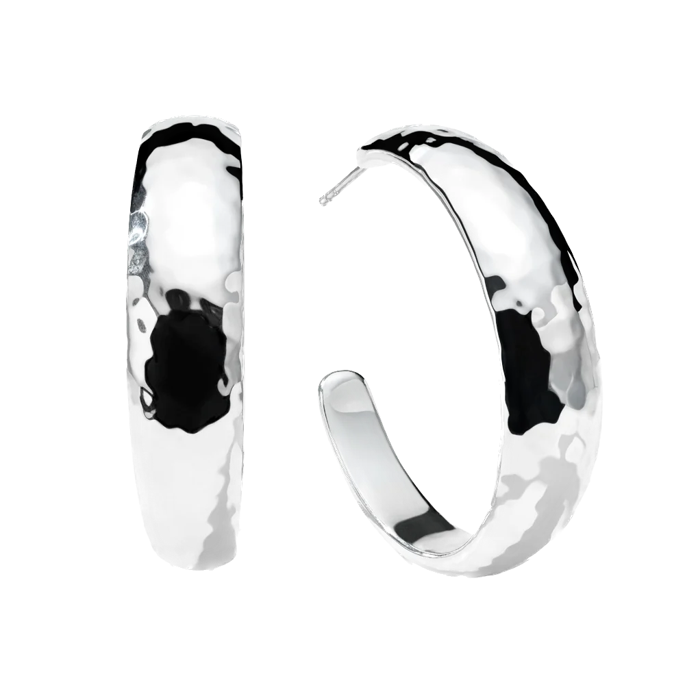 Silver Classico Medium Hammered Hoop Earrings with Tapered Ends