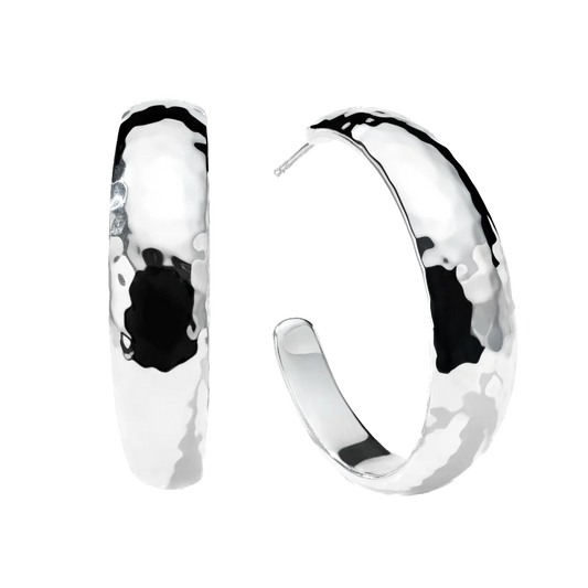 Silver Classico Medium Hammered Hoop Earrings with Tapered Ends