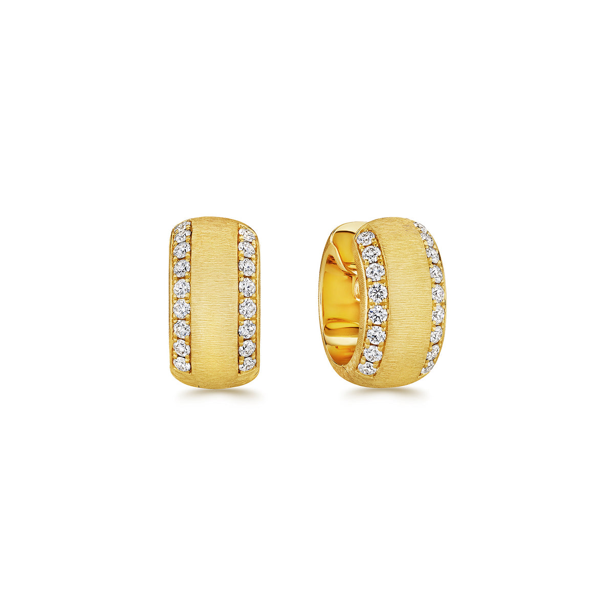7mm 2-Row Diamond Huggie Hoops with Hand Engraved Finish