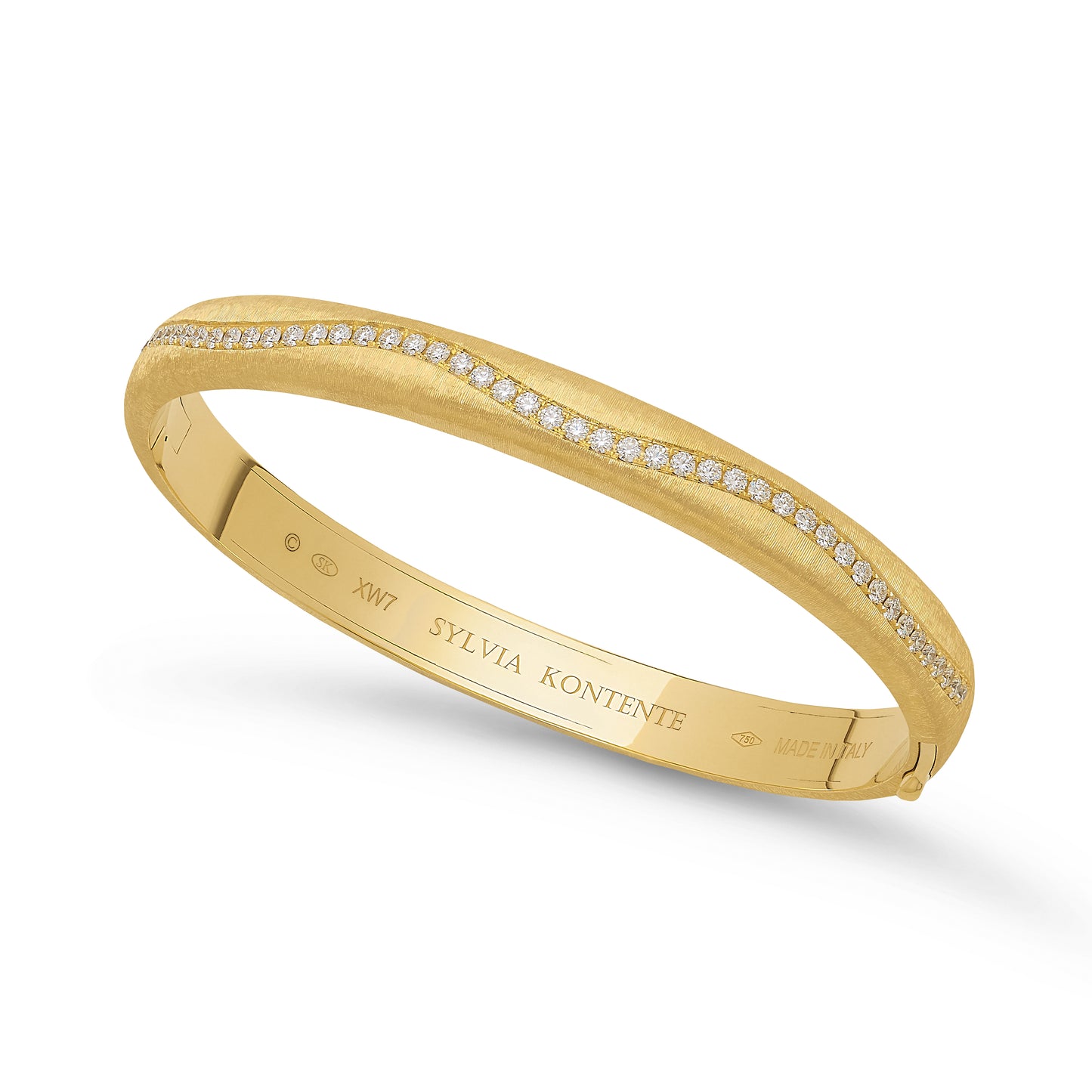 Wavy Diamond Oval Bracelet with Hand Engraved Finish