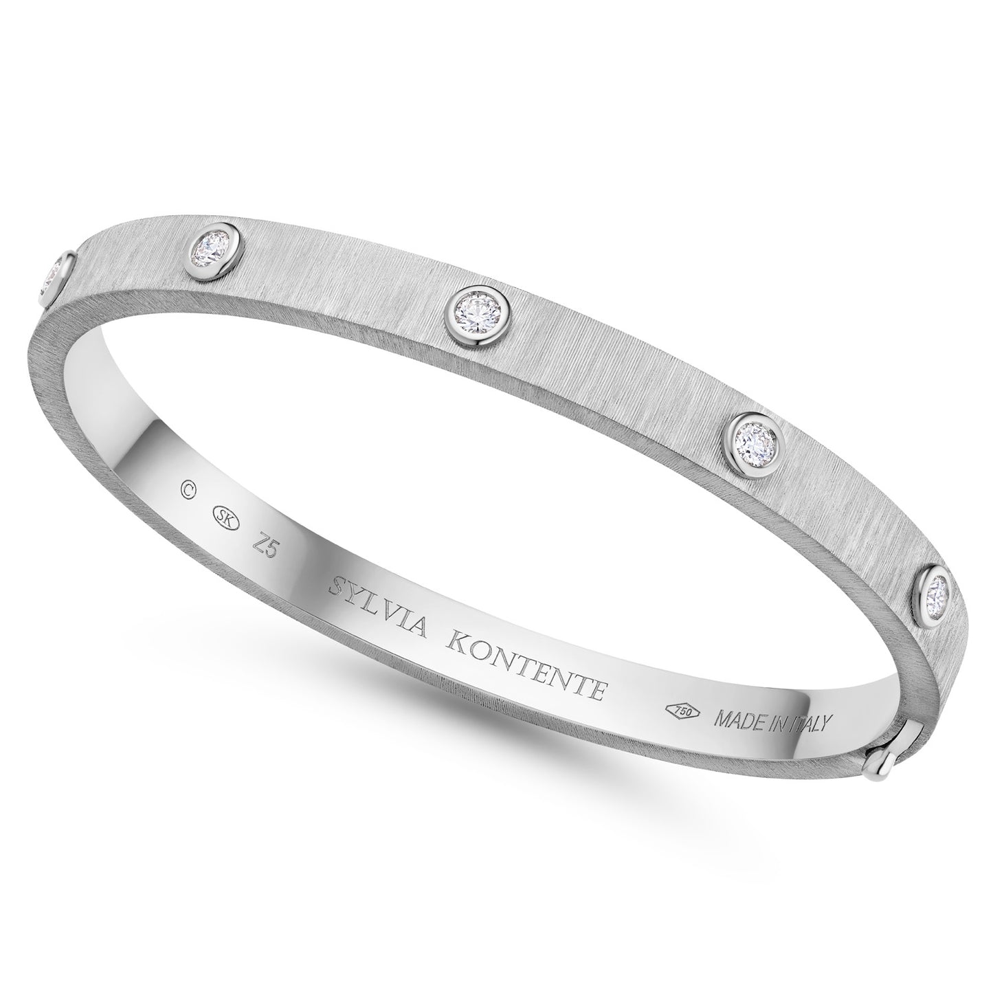 5-Bezel Diamond and White Gold Bracelet with Hand Engraved Finish