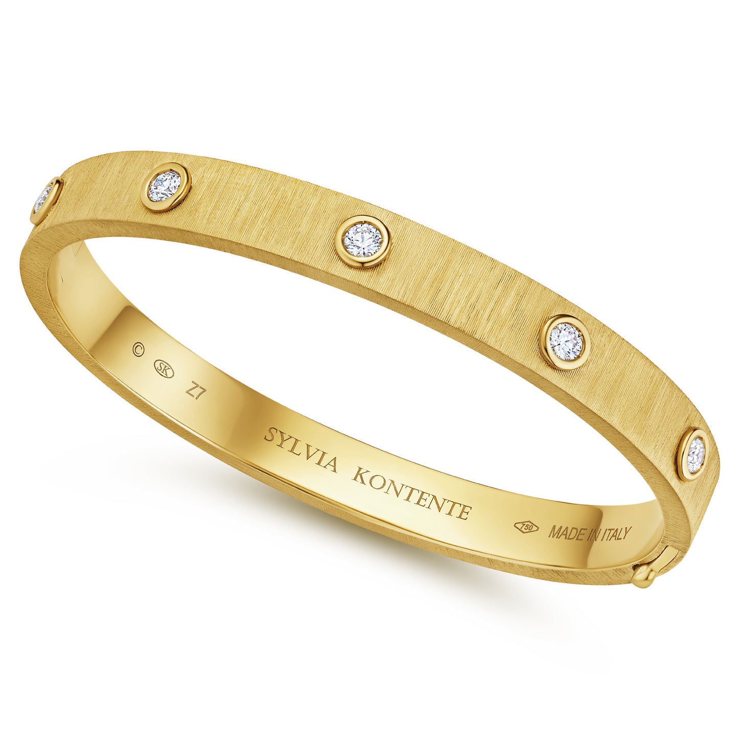 5-Bezel Diamond and Yellow Gold Bracelet with Hand Engraved Finish