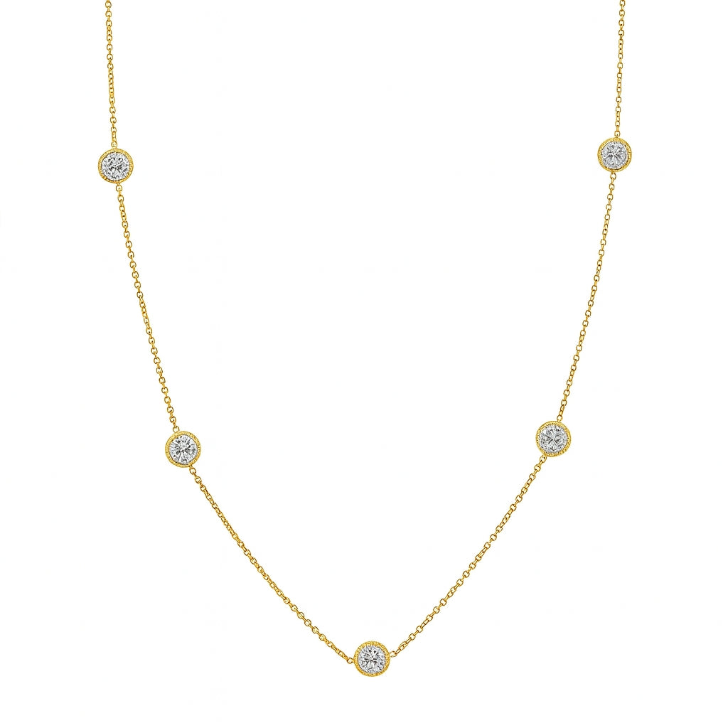 5 Station Diamond Necklace with Milgrain Edge