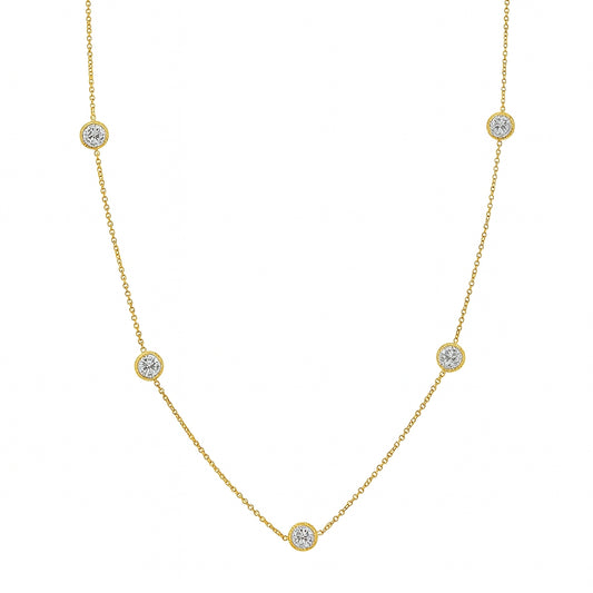 5 Station Diamond Necklace with Milgrain Edge