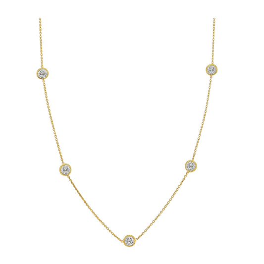 5 Station Diamond Necklace with Milgrain Edge