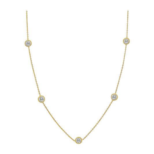 5 Station Diamond Necklace with Milgrain Edge