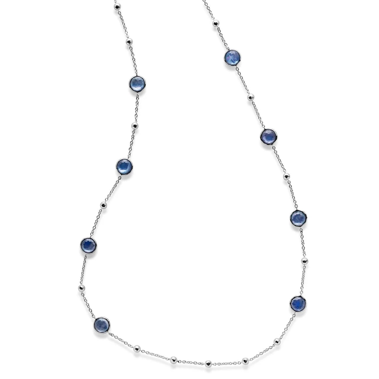 Silver Lollipop Ball and Stone Station Necklace