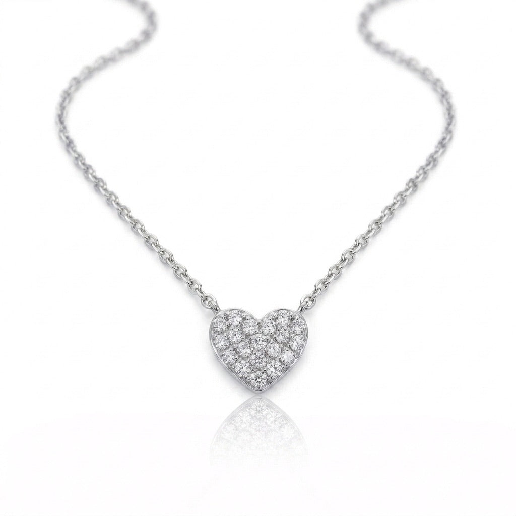 8mm Diamond Heart Necklace in White Gold