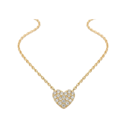 Diamond Heart Pave Necklace in Yellow Gold