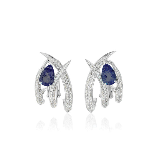 'Thorn Embrace' Caged Tanzanite Earrings in 18K White Gold