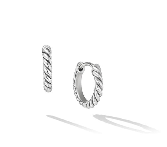 Sculpted Cable Micro Huggie Hoop Earrings in Sterling Silver, 10.7mm