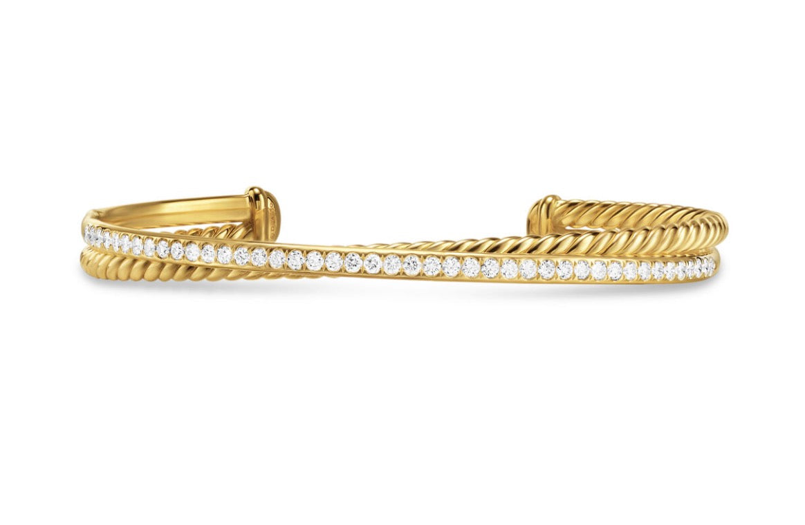 Crossover Two Row Bracelet in 18K Yellow Gold with Diamonds, 6mm