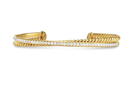 Crossover Two Row Bracelet in 18K Yellow Gold with Diamonds, 6mm