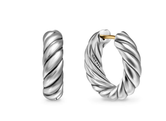 Sculpted Cable Hoop Earrings in Sterling Silver, 18.6mm