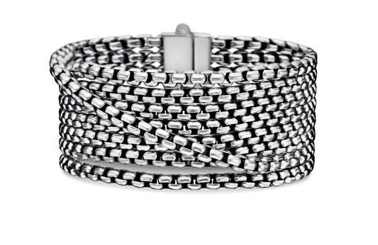 Box Chain Eight Row Bracelet in Sterling Silver, 28mm