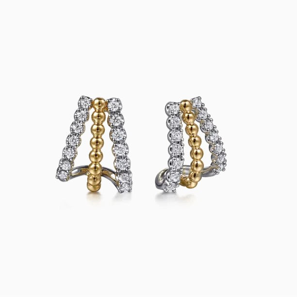 Diamond Beaded J Hoop Earrings