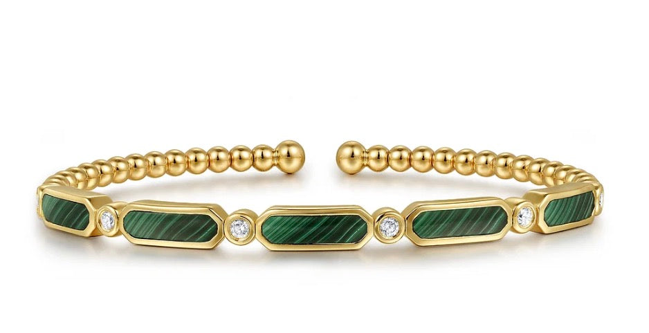 Malachite Bangle Bracelet with Diamonds