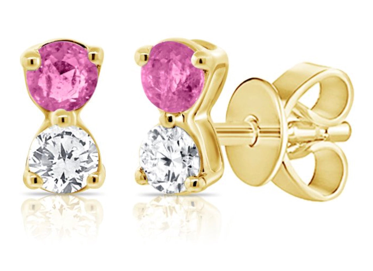 Diamond and Pink Sapphire Stud Earrings
