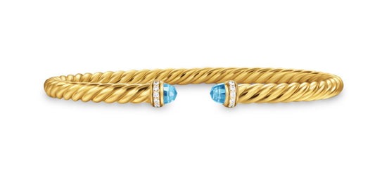 Cablespira Flex® Bracelet in 18K Yellow Gold with Blue Topaz and Diamonds, 4mm