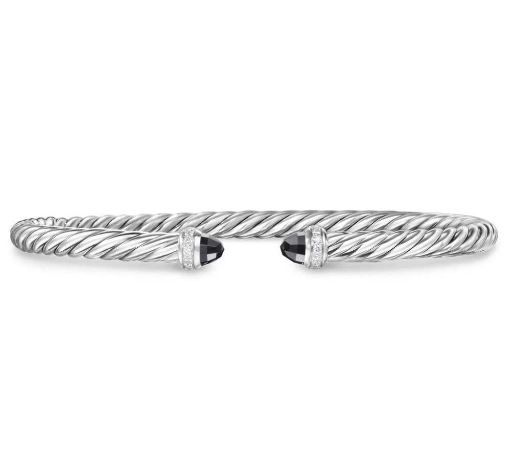 Cablespira Flex® Bracelet in Sterling Silver with Black Onyx and Diamonds, 4mm