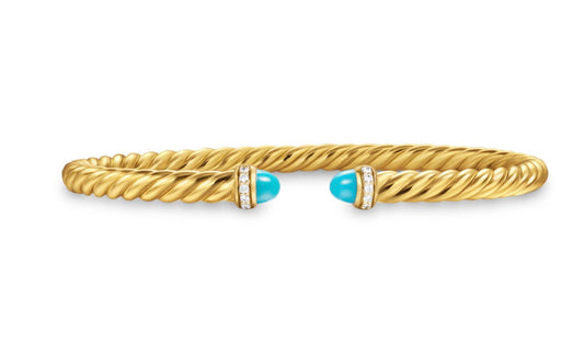 Cablespira Flex® Bracelet in 18K Yellow Gold with Turquoise and Diamonds, 4mm