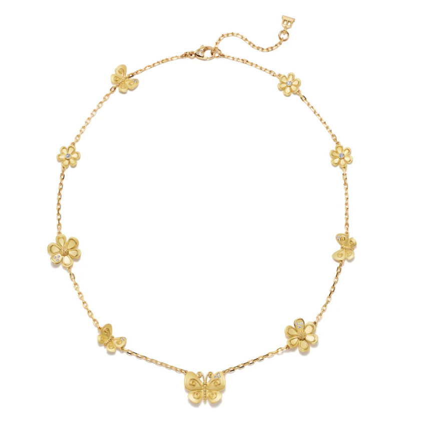 Alternating Gold Flower and Butterfly Necklace
