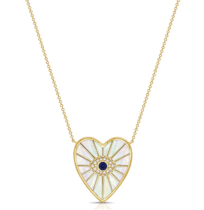 Mother-of-pearl Heart Pendant with Diamonds and Black Sapphire