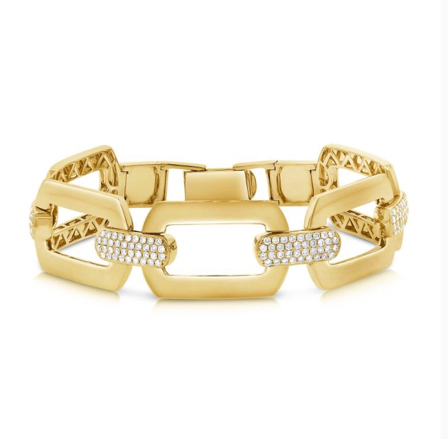 Alternating Gold and Diamond Open Link Bracelet