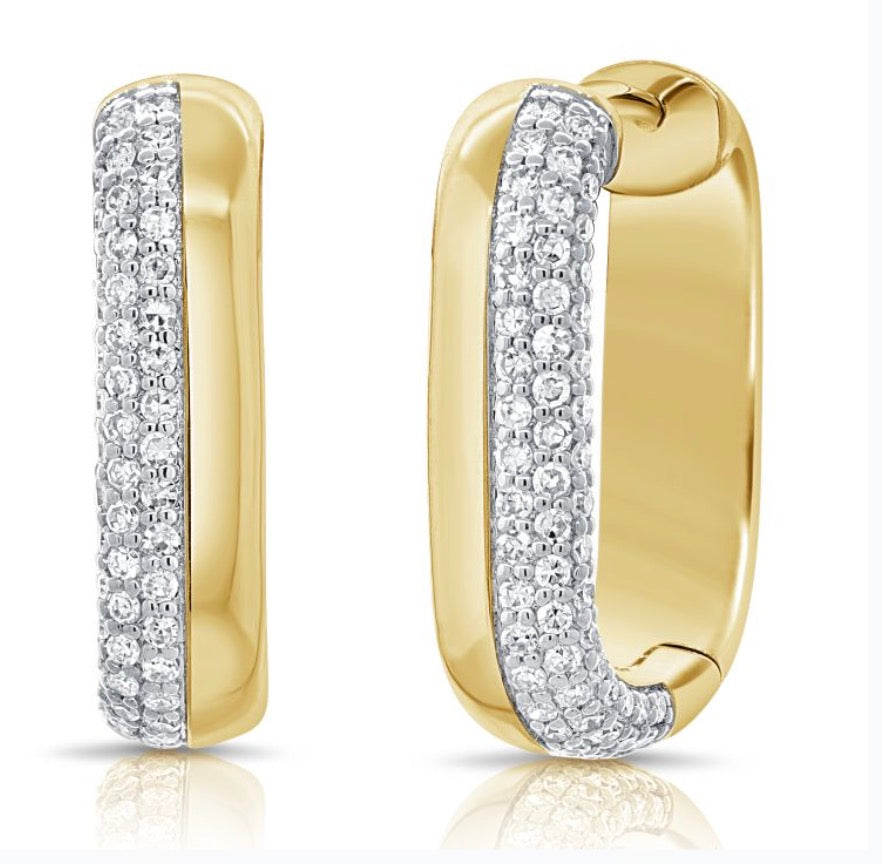2-Row Gold and Diamond Elongated Hoop Earrings