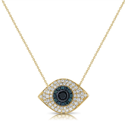 Evil Eye Pendant with Diamonds and Blue and Black Sapphires