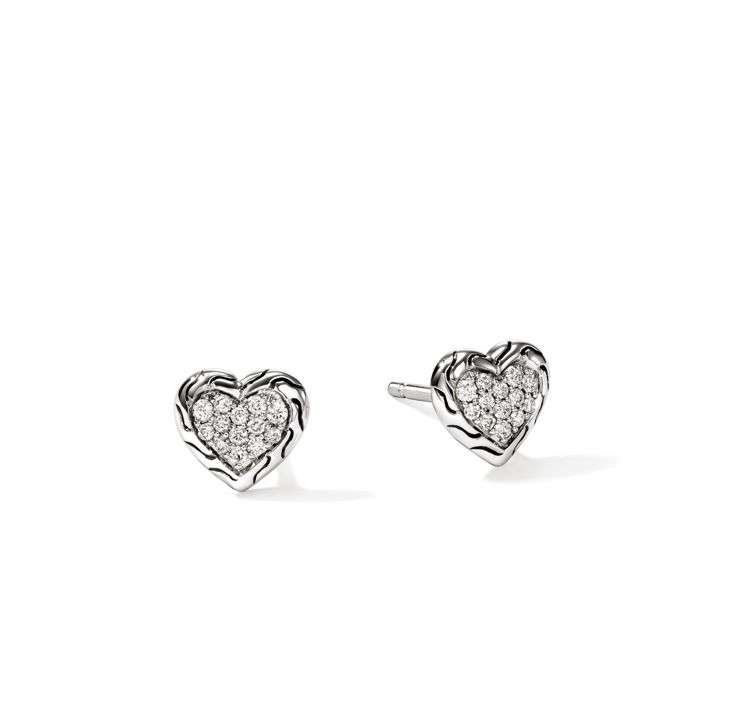 JOHN HARDY SS ESSENTIALS 7MM HEART DIAMOND PAVE STUD EARRING...