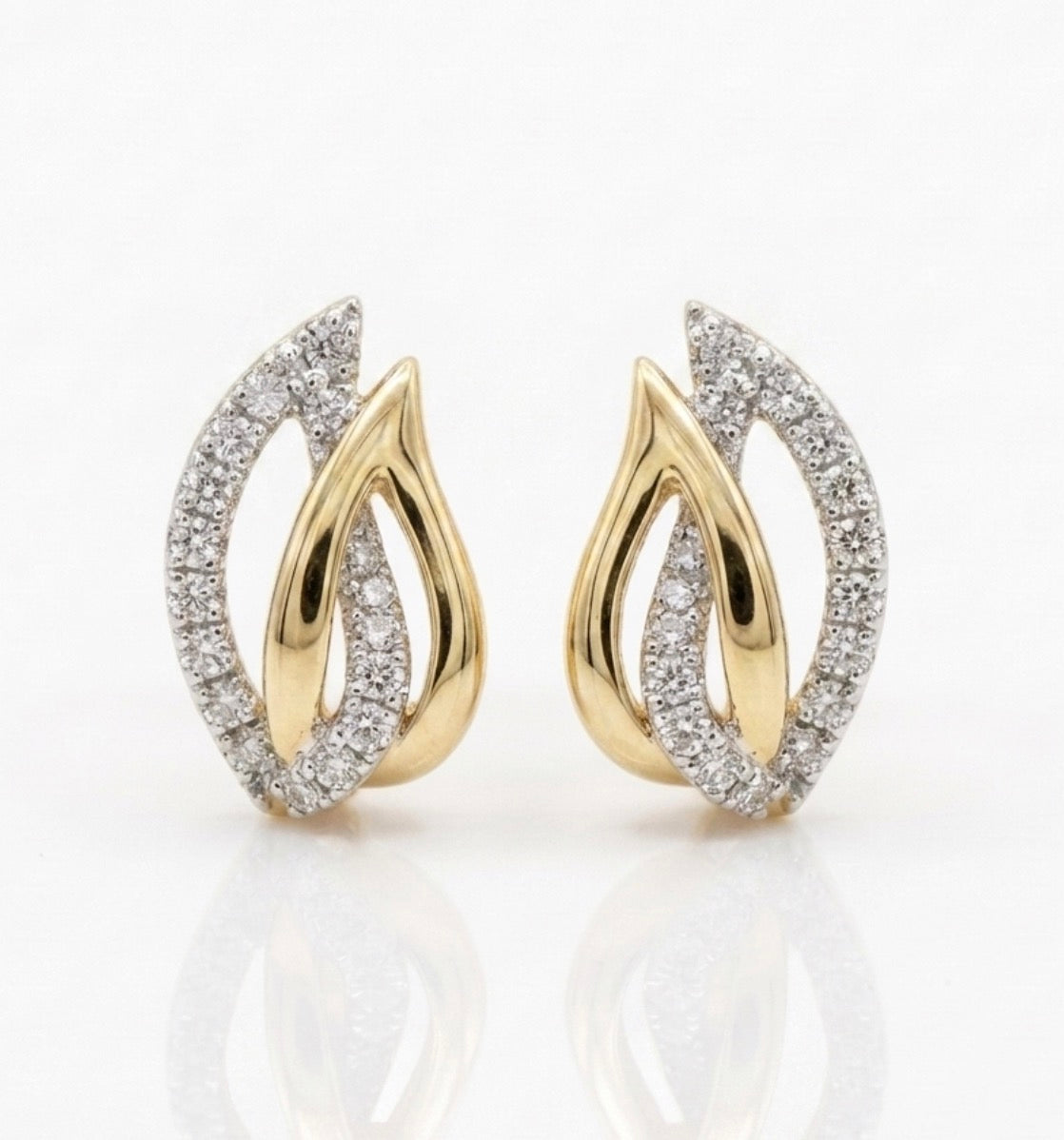 Double Leaf Diamond Huggie Earrings