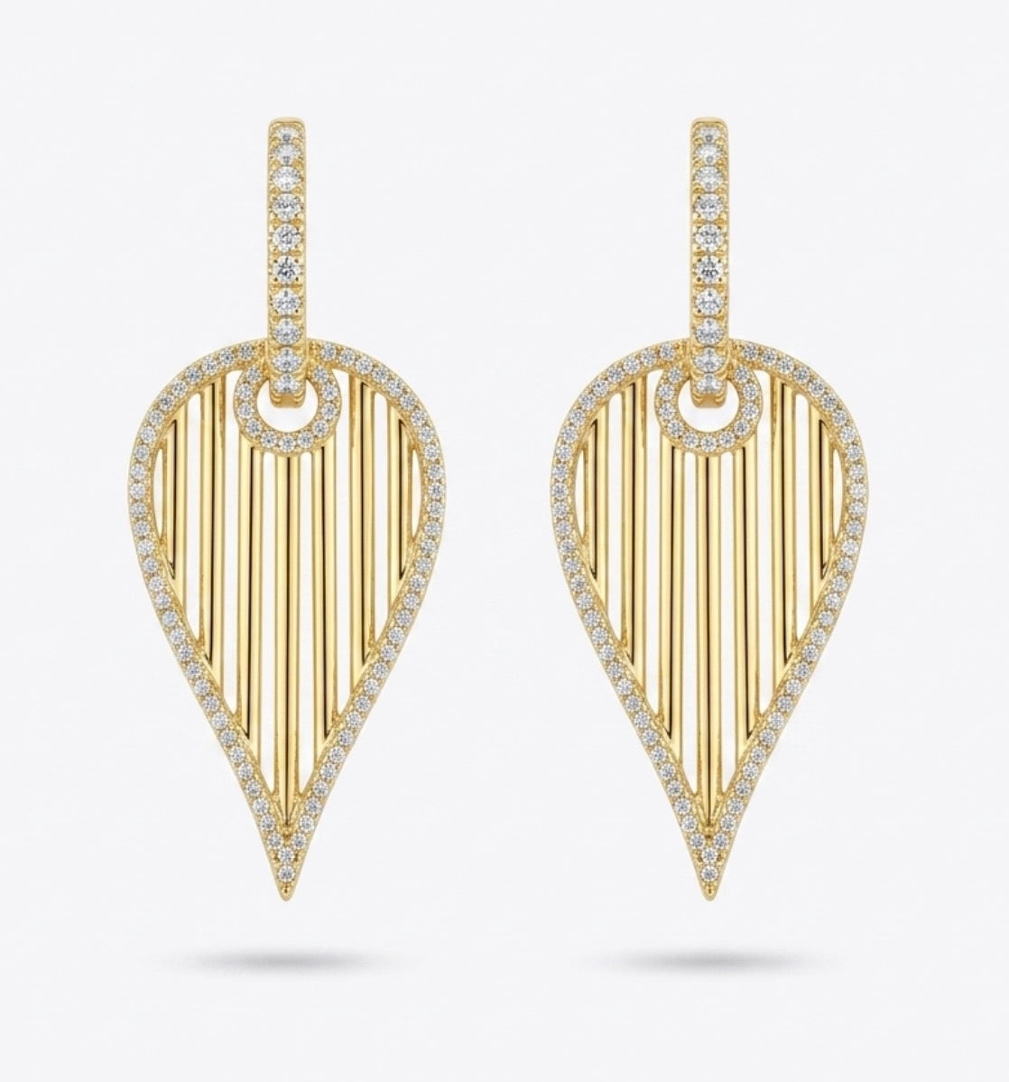 Birdcage Leaf Drop Earrings with Diamond Frame