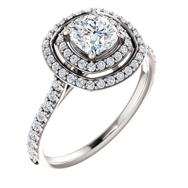 Double Row Diamond Cushion Halo for Cushion Center Halo