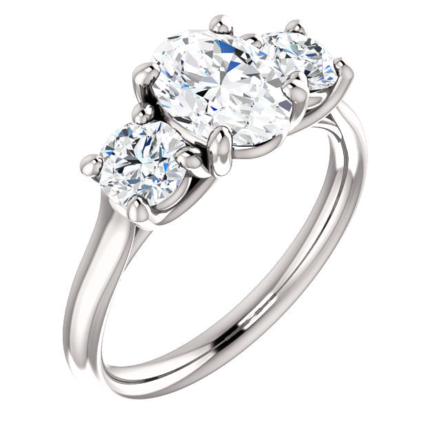 Three Stone Ring Setting for Center Oval