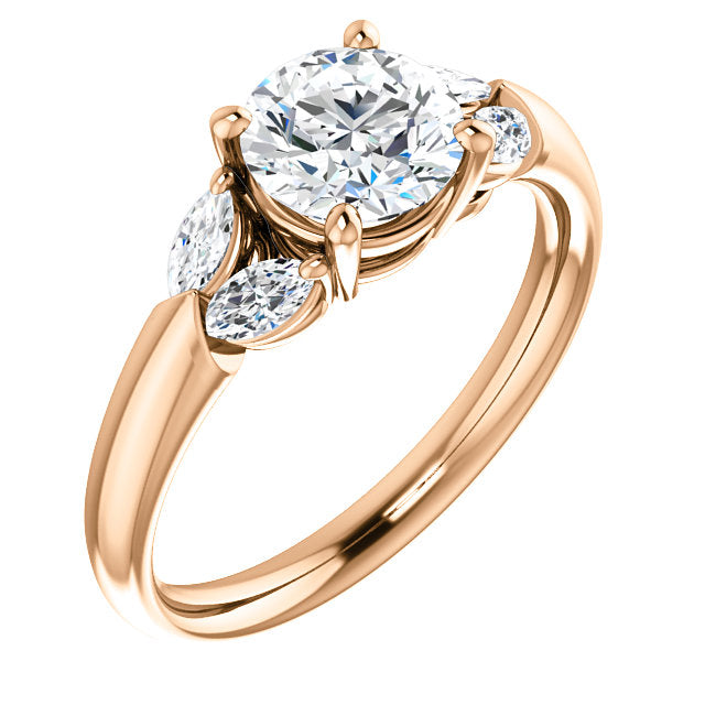 Mounting for Round Diamond with 4 Marquis Diamonds on sides
