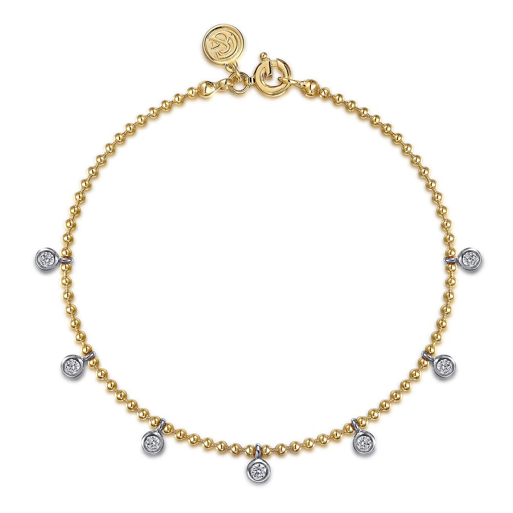 White Sapphire Droplet Bujukan Bead Bracelet in White & Yellow Gold