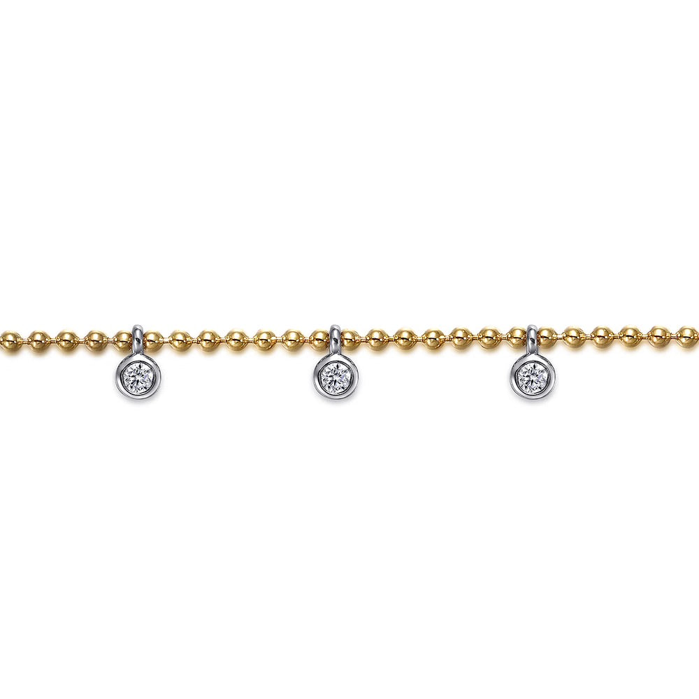 White Sapphire Droplet Bujukan Bead Bracelet in White & Yellow Gold