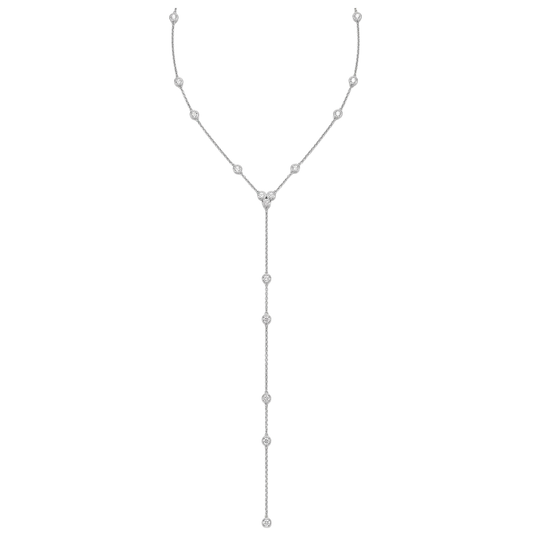 Diamond Station Drop Lariat Necklace in White Gold