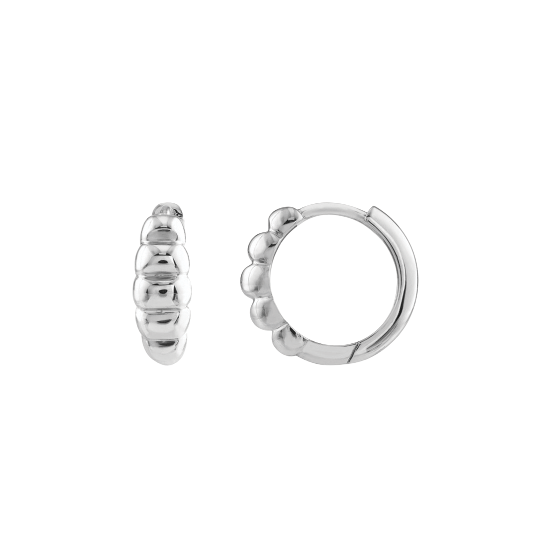 Half Ridged Puffy Hoop Earrings in White Gold